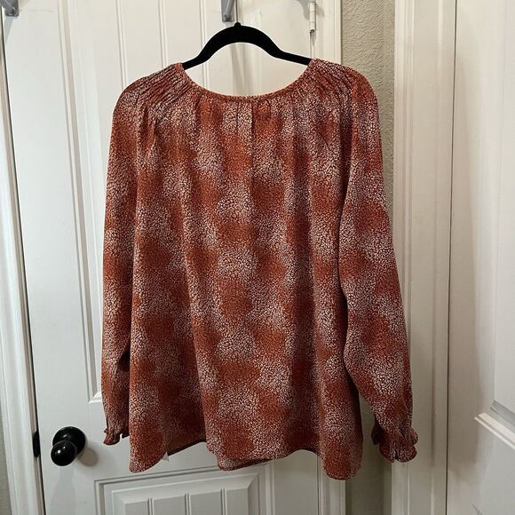 Jessica Simpson Rust Red White Spots Dots Hippie Flowy Boho Long Sleeve Top XXL - Picture 7 of 11